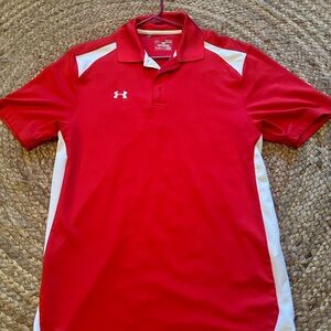 Under Armour Red and White Polo Shirt Performance Athletic Wear